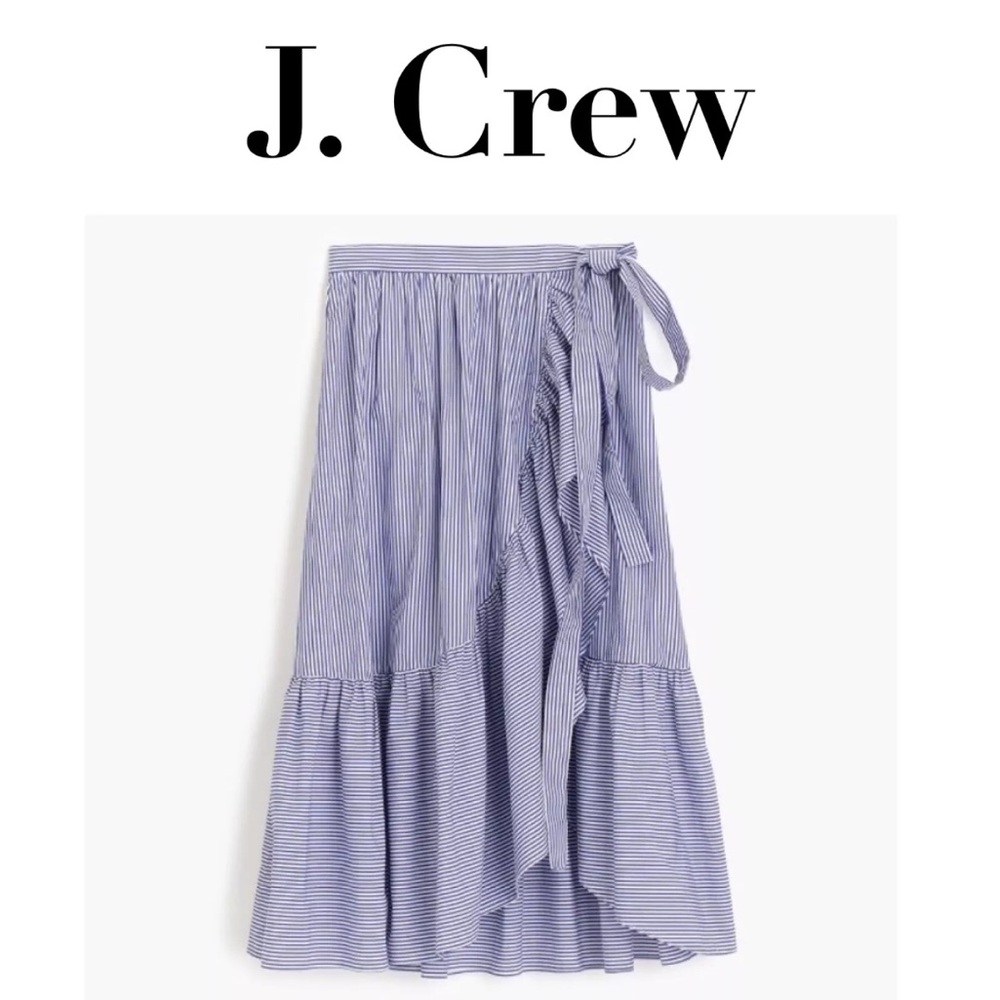 J CREW Ruffle Wrap Skirt Shirting Stripe 2 PETITE